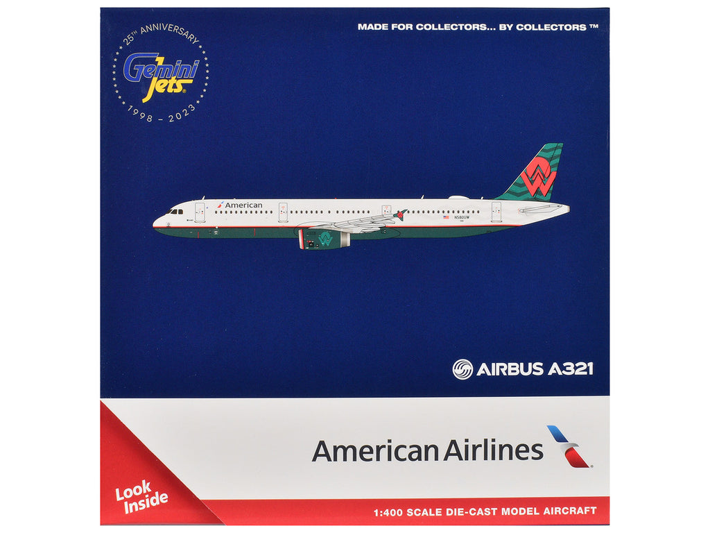 Airbus A321 Commercial Aircraft "American Airlines - America West Heritage Jet" (N580UW) White with Tail Graphics 1/400 Diecast Model Airplane by GeminiJets-2