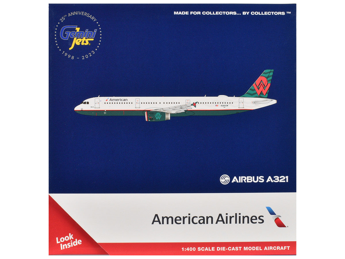 Airbus A321 Commercial Aircraft "American Airlines - America West Heritage Jet" (N580UW) White with Tail Graphics 1/400 Diecast Model Airplane by GeminiJets-2
