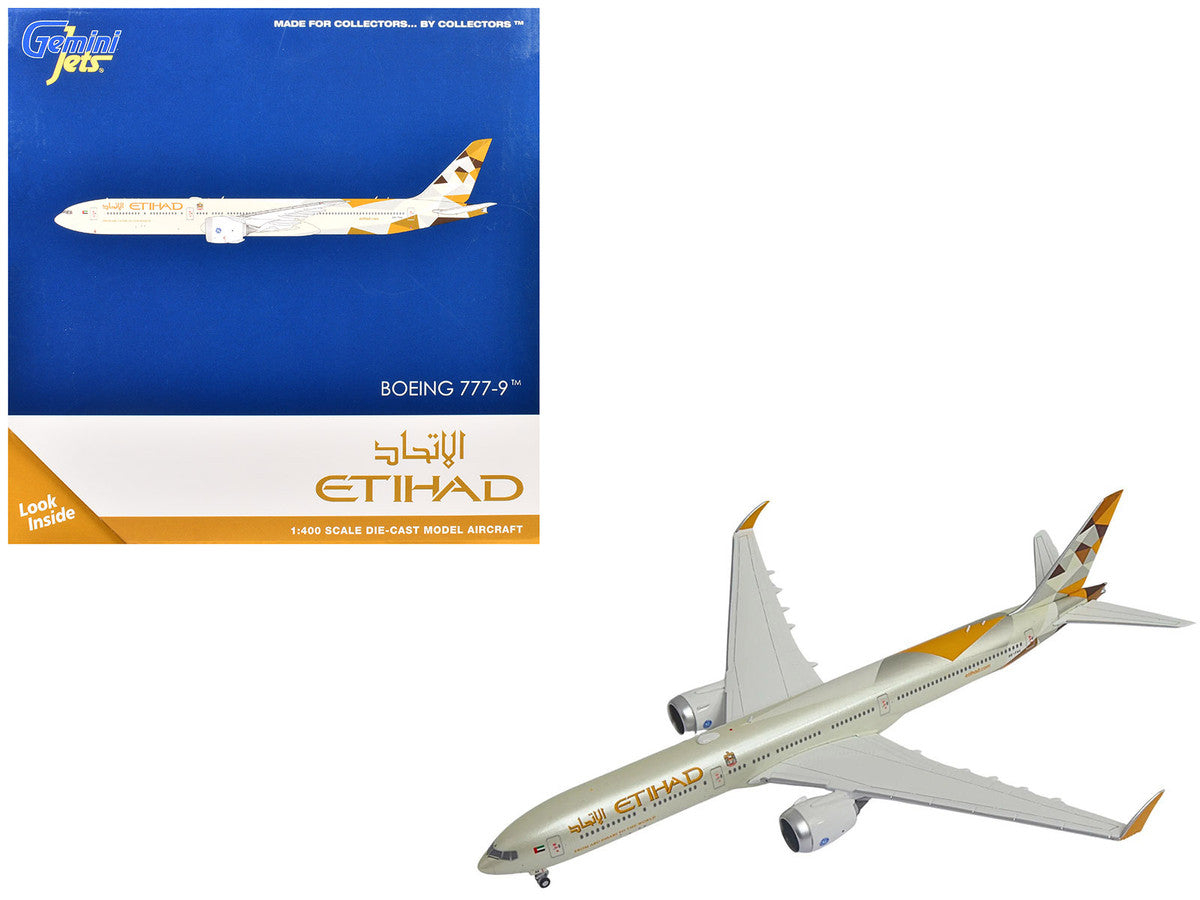 Boeing 777-9 Commercial Aircraft "Etihad Airways" (A6-FAA) Beige with Tail Graphics 1/400 Diecast Model Airplane by GeminiJets-4