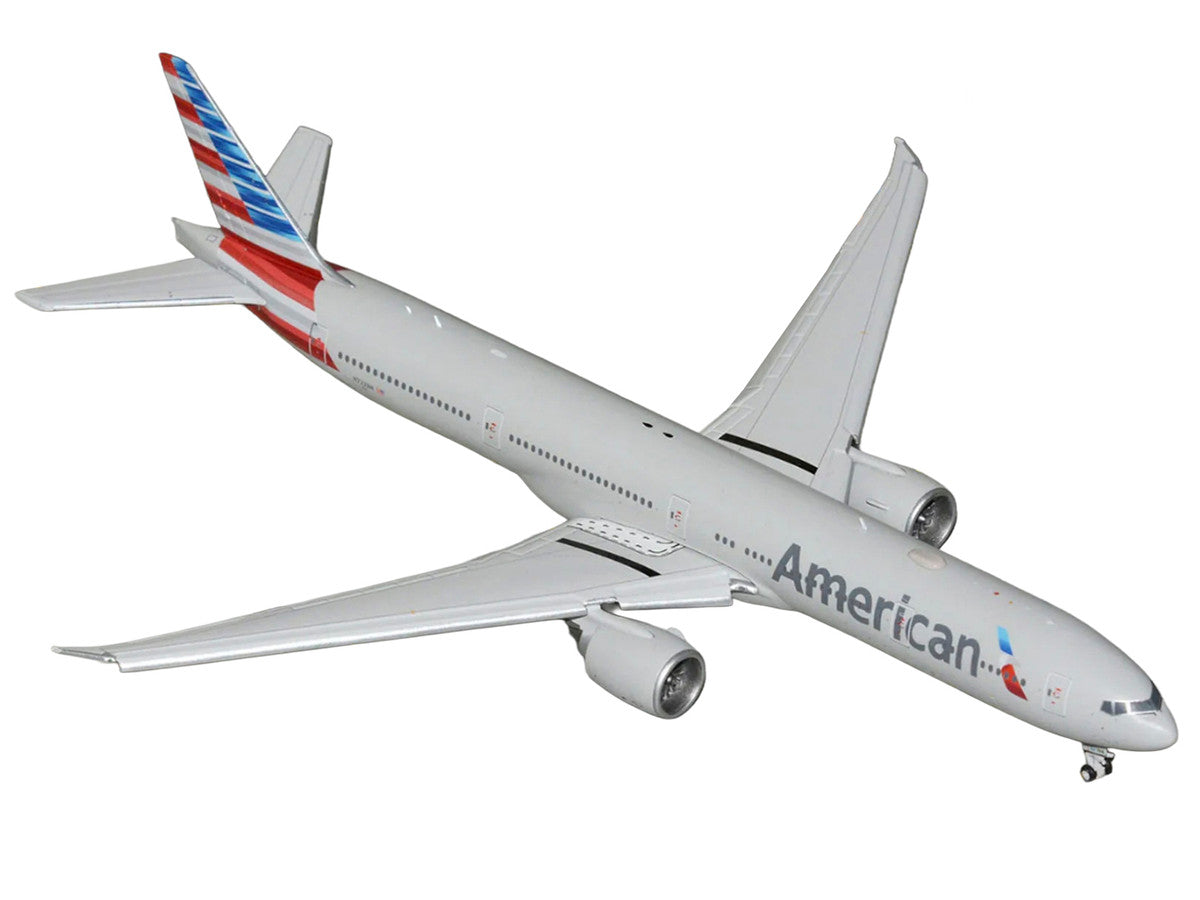 Boeing 777-300ER Commercial Aircraft with Flaps Down "American Airlines" (N722AN) Gray with Striped Tail 1/400 Diecast Model by GeminiJets-1