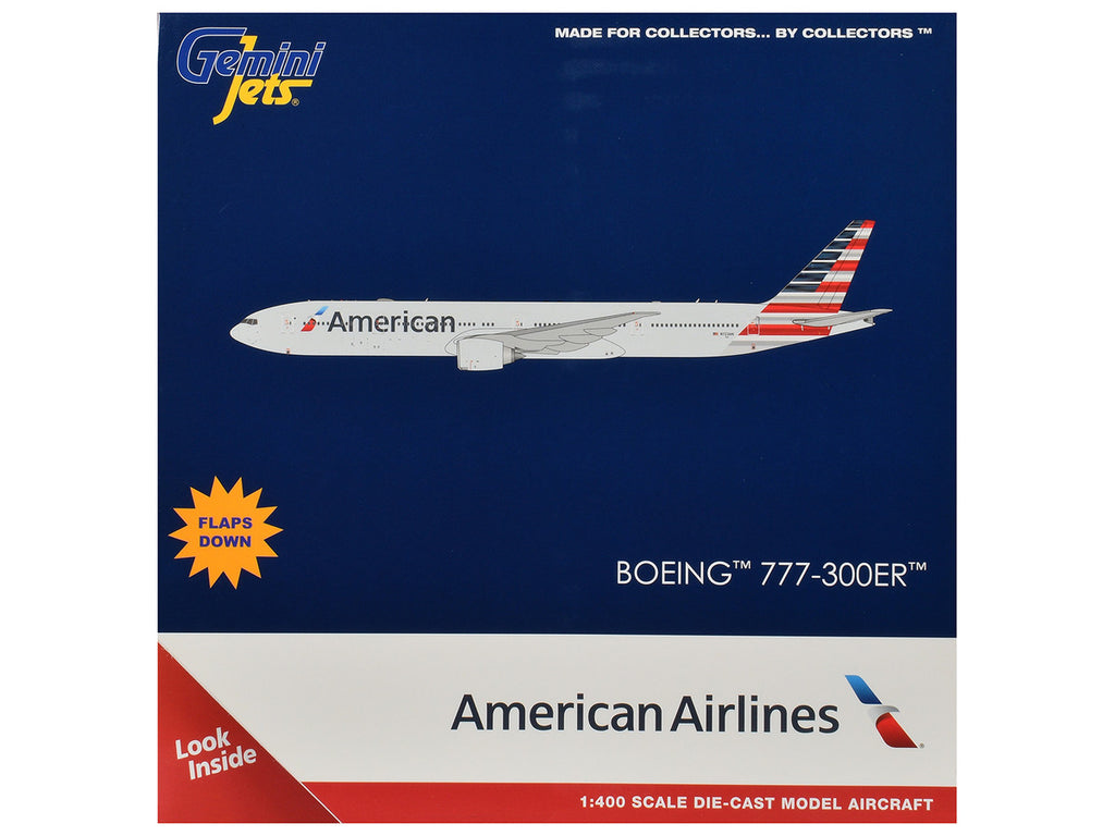 Boeing 777-300ER Commercial Aircraft with Flaps Down "American Airlines" (N722AN) Gray with Striped Tail 1/400 Diecast Model by GeminiJets-2
