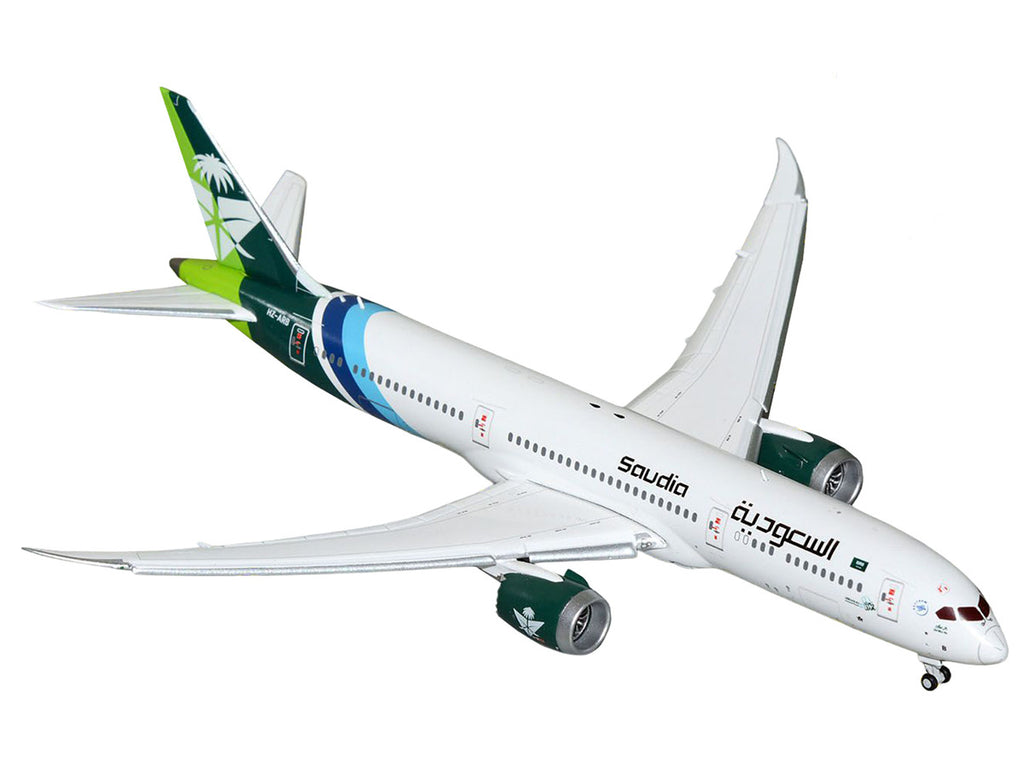 Boeing 787-9 Commercial Aircraft with Flaps Down "Saudia Airline" (HZ-ARB) White with Tail Graphics 1/400 Diecast Model Airplane by GeminiJets-1