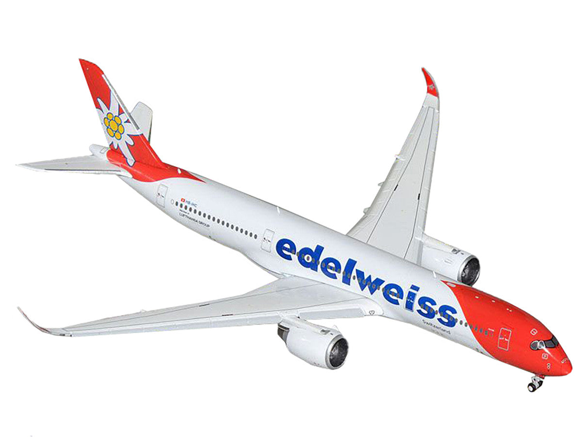 Airbus A350-900 Commercial Aircraft with Flaps Down Configuration "Edelweiss Air" (HB-IHC) White with Red Tail 1/400 Diecast Model Airplane by GeminiJets-1