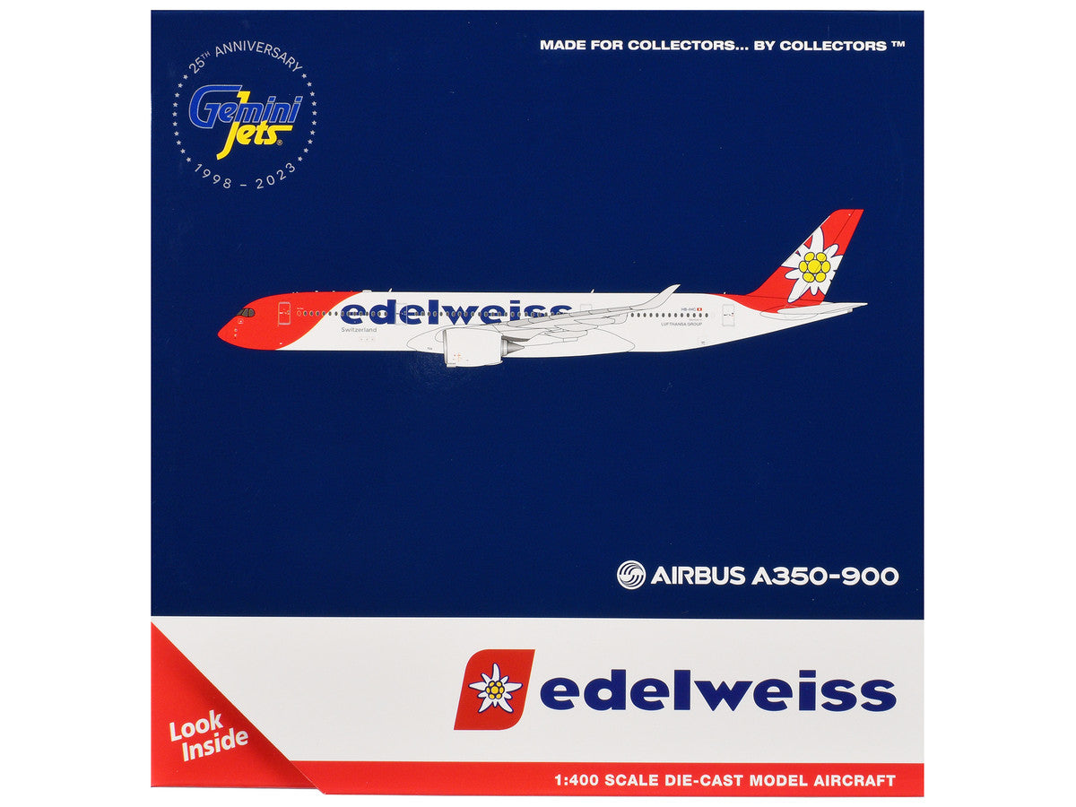 Airbus A350-900 Commercial Aircraft with Flaps Down Configuration "Edelweiss Air" (HB-IHC) White with Red Tail 1/400 Diecast Model Airplane by GeminiJets-2
