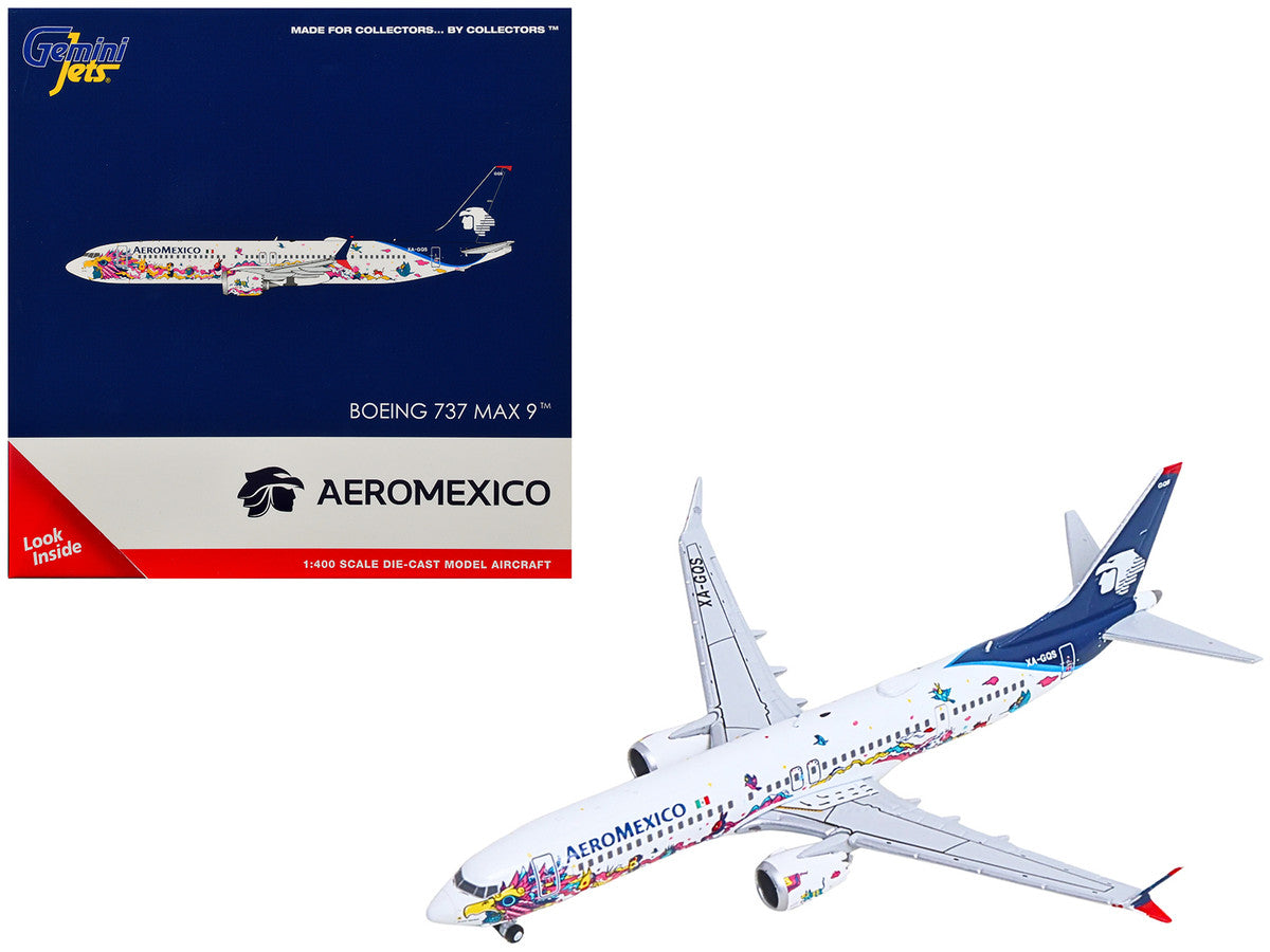 Boeing 737 MAX 9 Commercial Aircraft "Aeromexico - Kukulcan" (XA-GQS) White with Graphics and Blue Tail 1/400 Diecast Model by GeminiJets-4