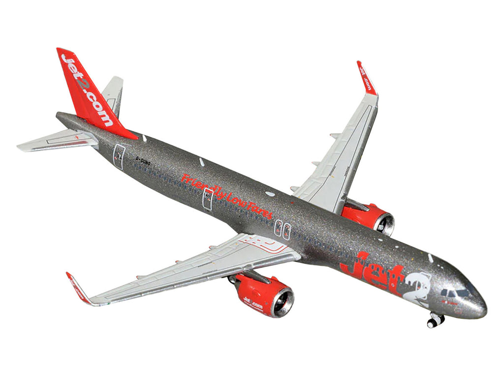 Airbus A321neo Commercial Aircraft "Jet2" (G-SUNO) Gray Metallic with Red Tail 1/400 Diecast Model Airplane by GeminiJets-1