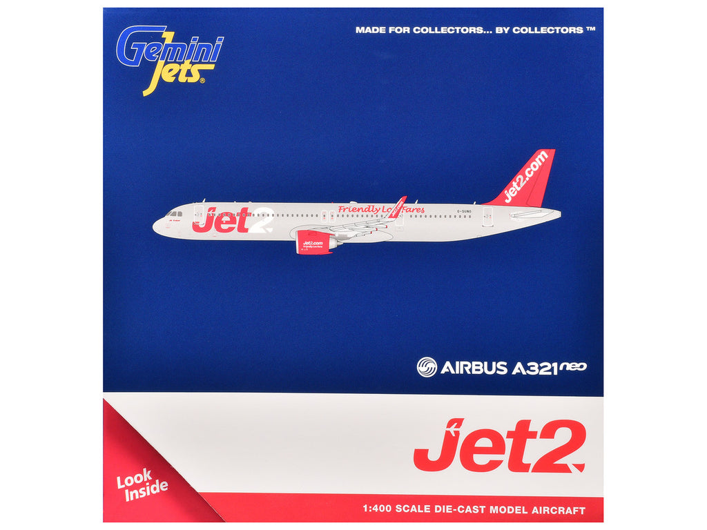Airbus A321neo Commercial Aircraft "Jet2" (G-SUNO) Gray Metallic with Red Tail 1/400 Diecast Model Airplane by GeminiJets-2