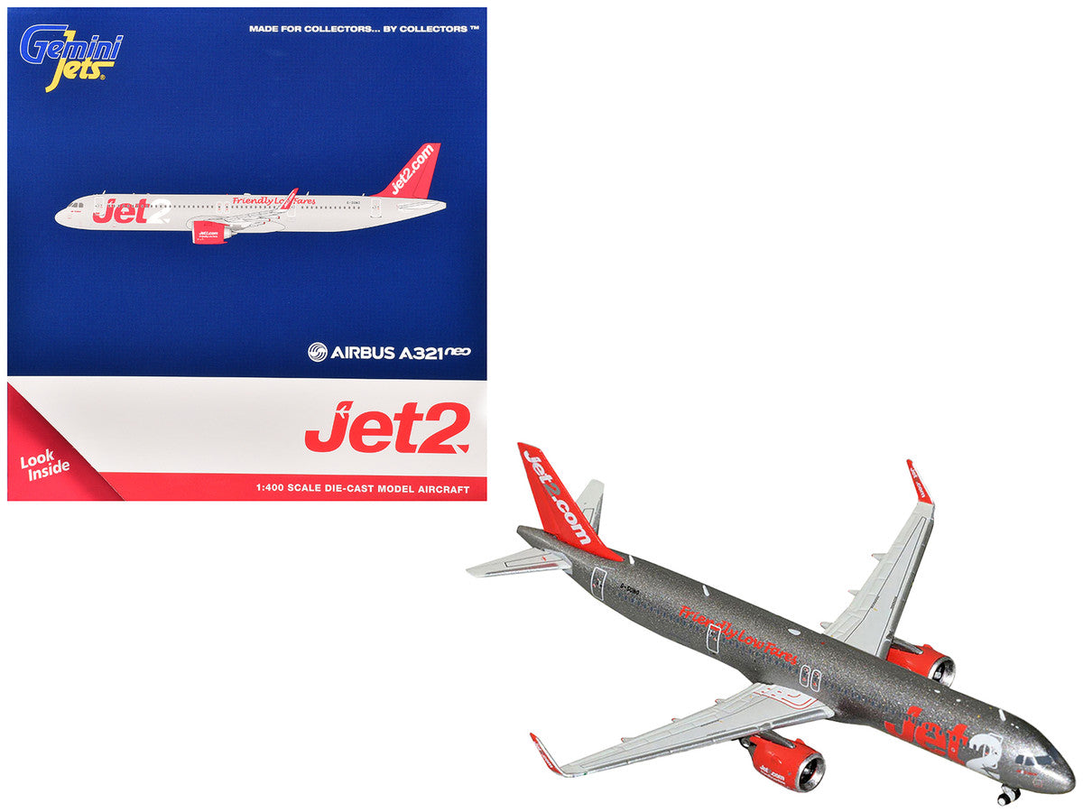 Airbus A321neo Commercial Aircraft "Jet2" (G-SUNO) Gray Metallic with Red Tail 1/400 Diecast Model Airplane by GeminiJets-0