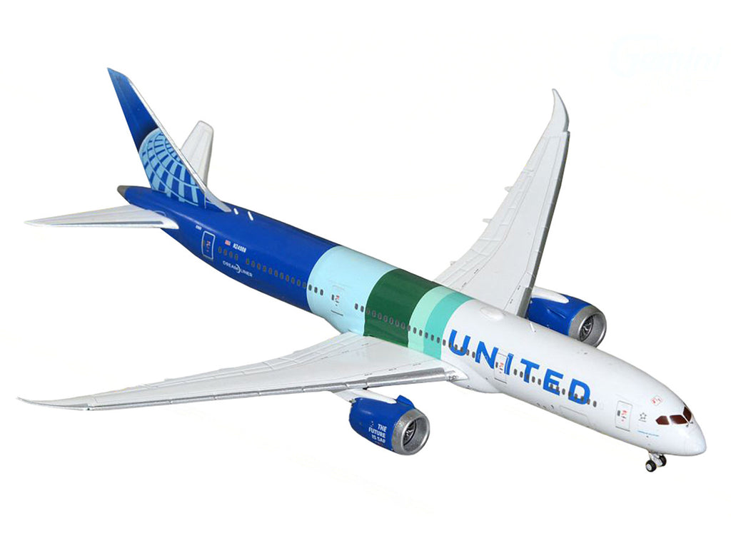 Boeing 787-9 Commercial Aircraft "United Airlines - The Future is SAF" (N24988) White and Blue with Stripes 1/400 Diecast Model Airplane by GeminiJets-1