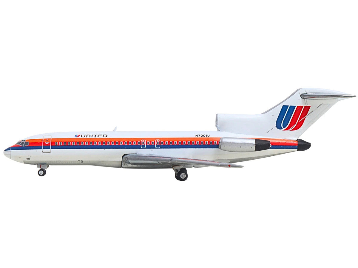 Boeing 727-100 Commercial Aircraft "United Airlines - Saul Bass Livery" (N7001U) White with Stripes 1/400 Diecast Model by GeminiJets-0