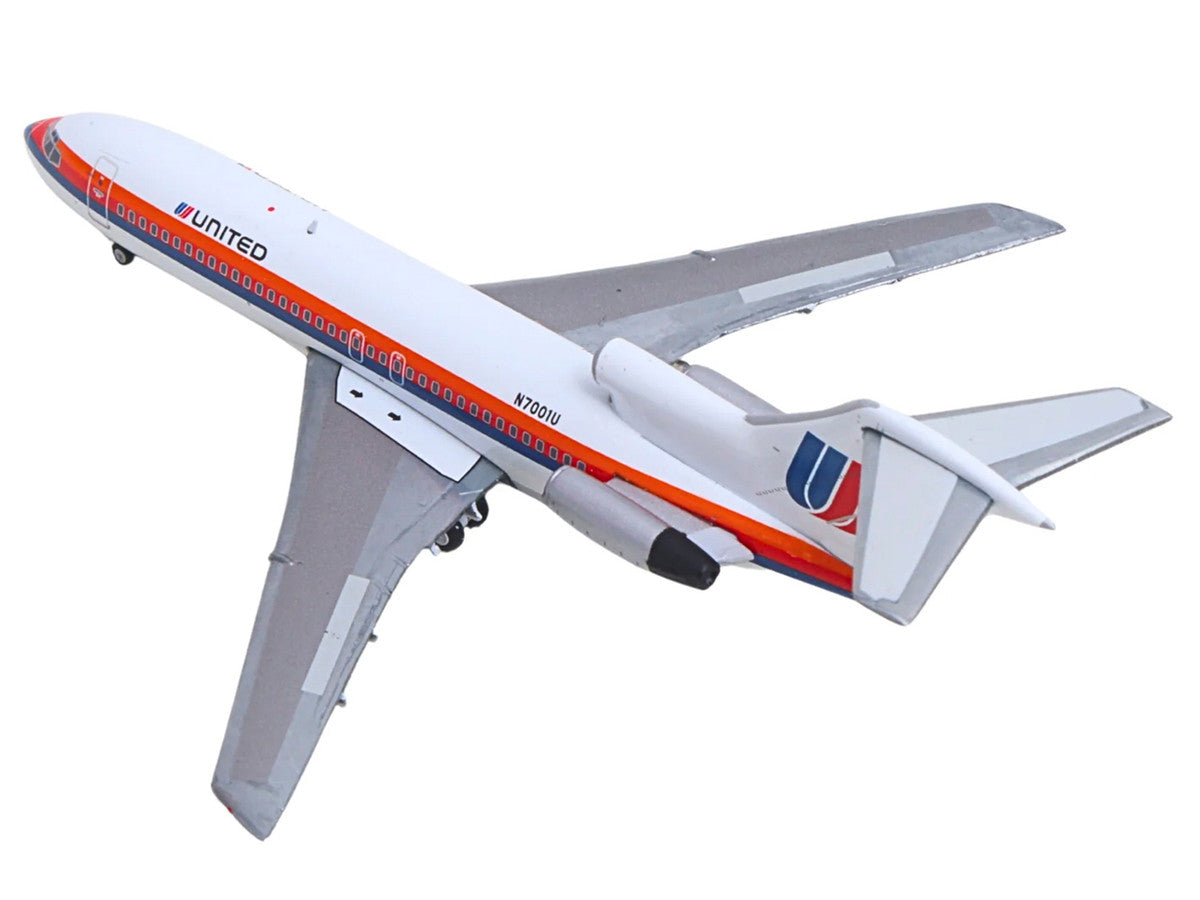 Boeing 727-100 Commercial Aircraft "United Airlines - Saul Bass Livery" (N7001U) White with Stripes 1/400 Diecast Model by GeminiJets-1