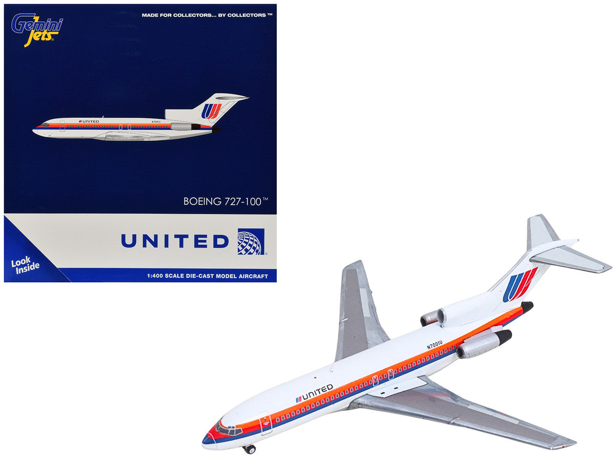 Boeing 727-100 Commercial Aircraft "United Airlines - Saul Bass Livery" (N7001U) White with Stripes 1/400 Diecast Model by GeminiJets-4