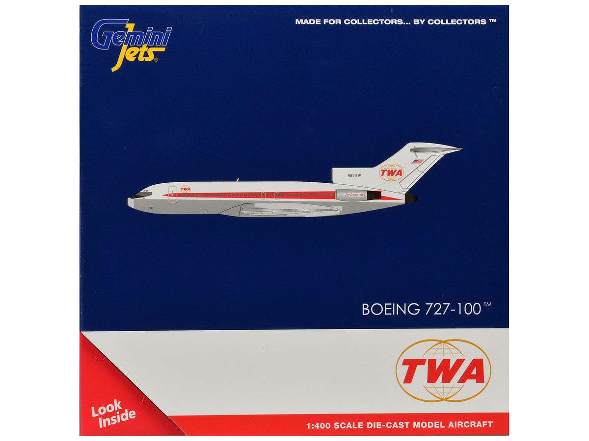 Boeing 727-100 Commercial Aircraft "Trans World Airlines" (N851TW) White with Red Stripes 1/400 Diecast Model by GeminiJets-2