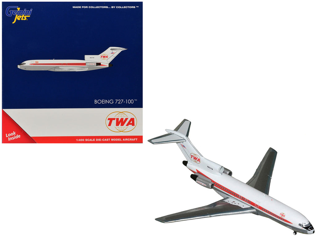Boeing 727-100 Commercial Aircraft "Trans World Airlines" (N851TW) White with Red Stripes 1/400 Diecast Model by GeminiJets-0
