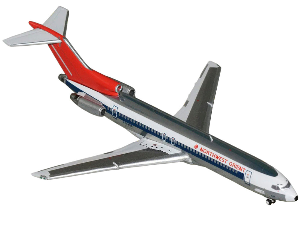 Boeing 727-200 Commercial Aircraft "Northwest Orient" (N298US) Silver with White Stripes and Red Tail 1/400 Diecast Model by GeminiJets-1