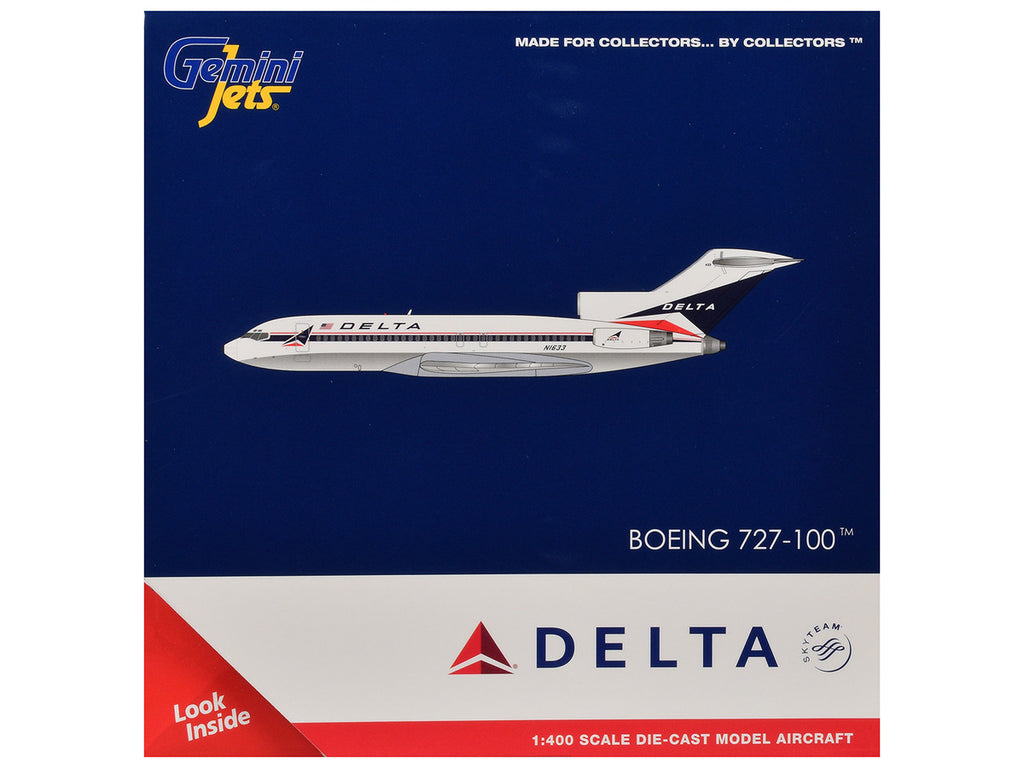 Boeing 727-100 Commercial Aircraft "Delta Air Lines" (N1633) White with Red and Blue Stripes 1/400 Diecast Model by GeminiJets-2