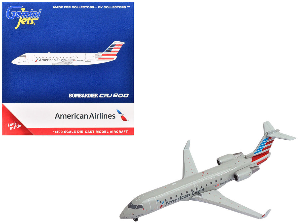 Bombardier CRJ200 Commercial Aircraft "American Eagle - Air Wisconsin" (N420AW) Gray with Red and Blue Tail 1/400 Diecast Model Airplane by GeminiJets-3