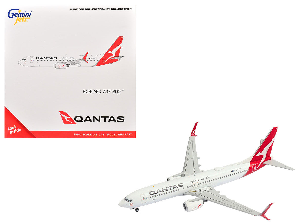Boeing 737-800 Commercial Aircraft "Qantas Airways" (VH-VZW) White with Red Tail 1/400 Diecast Model Airplane by GeminiJets-3