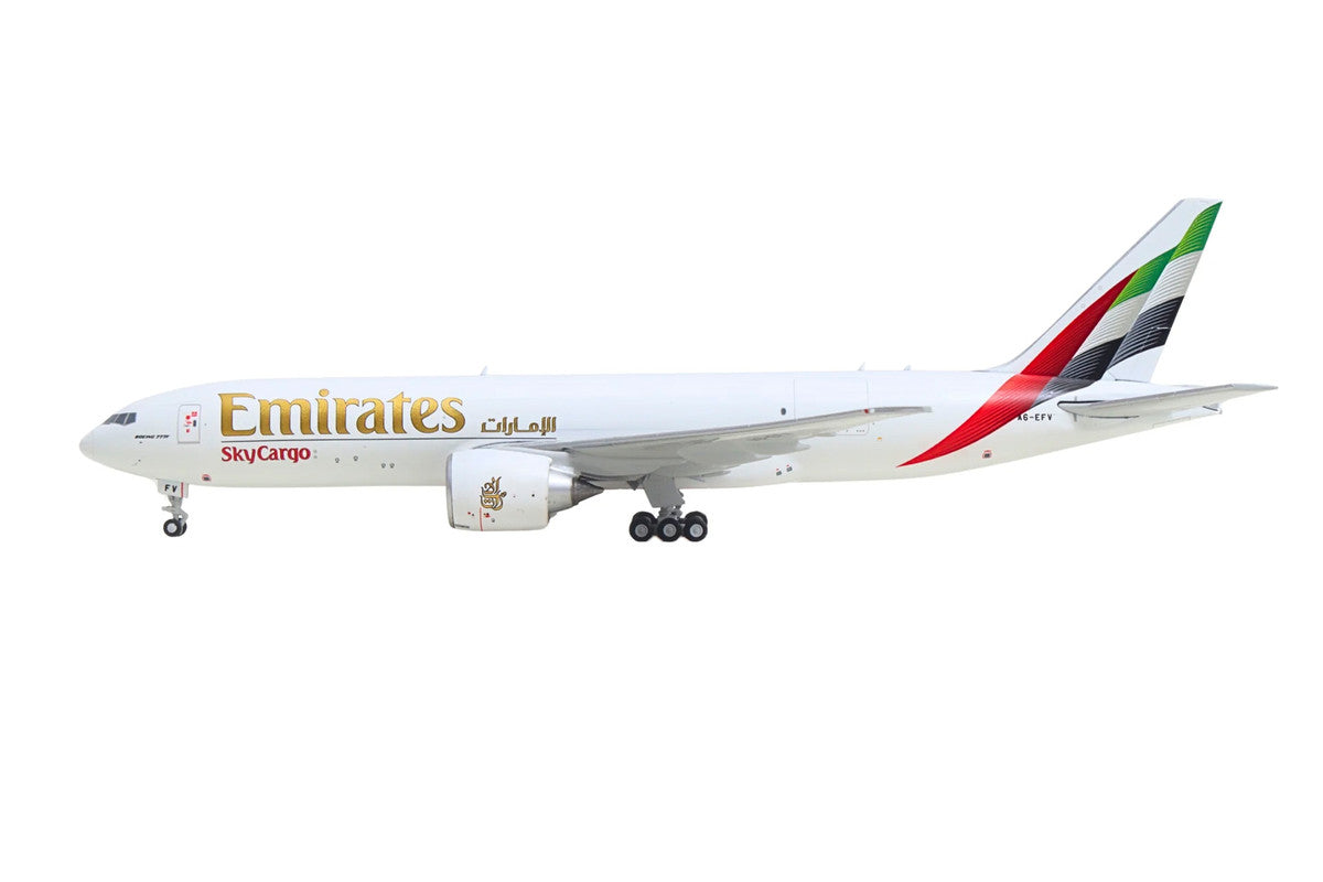 Boeing 777F Commercial Aircraft "Emirates SkyCargo" (A6-EFV) White with Striped Tail 1/400 Diecast Model by GeminiJets-1