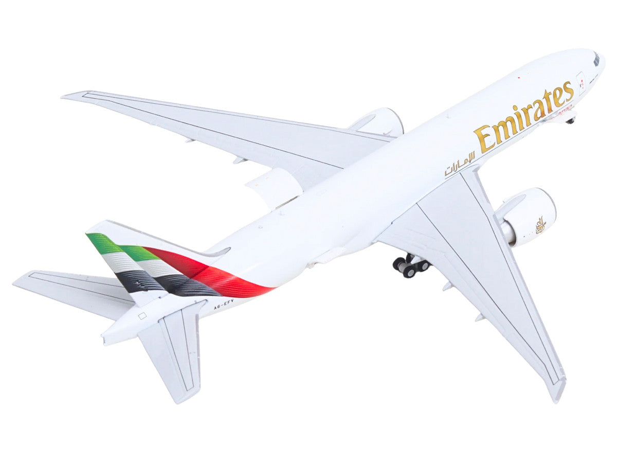 Boeing 777F Commercial Aircraft "Emirates SkyCargo" (A6-EFV) White with Striped Tail "Interactive Series" 1/400 Diecast Model by GeminiJets-2