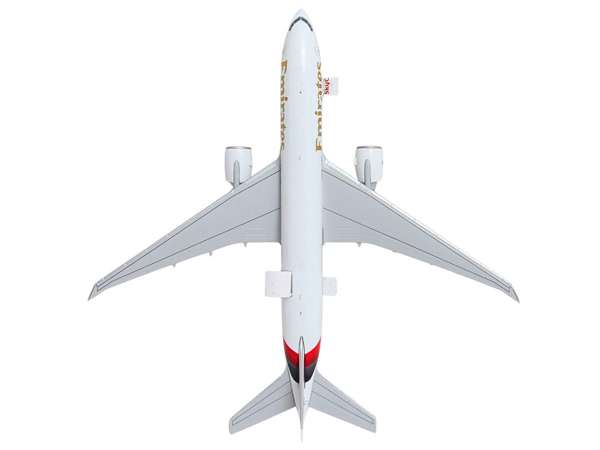 Boeing 777F Commercial Aircraft "Emirates SkyCargo" (A6-EFV) White with Striped Tail "Interactive Series" 1/400 Diecast Model by GeminiJets-0