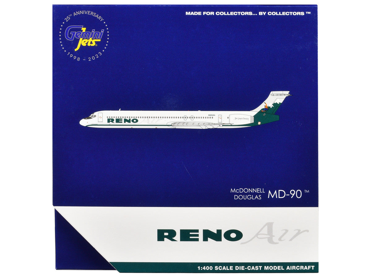 McDonnell Douglas MD-90 Commercial Aircraft "Reno Air" (N905RA) White with Green Tail 1/400 Diecast Model Airplane by GeminiJets-2