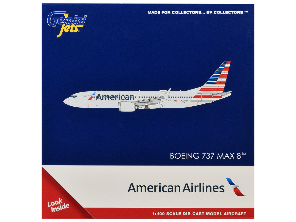 Boeing 737 MAX 8 Commercial Aircraft "American Airlines" (N326RP) Gray with Striped Tail Series 1/400 Diecast Model by GeminiJets-1