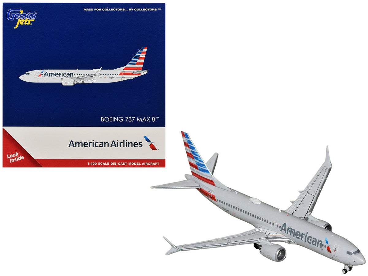 Boeing 737 MAX 8 Commercial Aircraft "American Airlines" (N326RP) Gray with Striped Tail Series 1/400 Diecast Model by GeminiJets-2