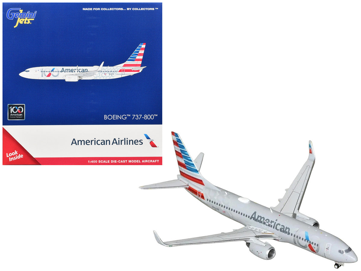 Boeing 737-800 Commercial Aircraft "American Airlines 100th Anniversary 2026" (N840NN) Gray with Tail Stripes 1/400 Diecast Model Airplane by GeminiJets-0