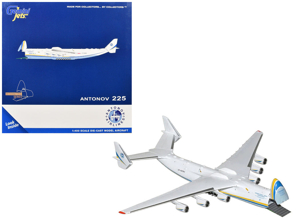 Antonov An-225 Mriya Commercial Aircraft "Antonov Airlines" (UR-82060) White with Blue and Yellow Stripes "Interactive Series" 1/400 Diecast Model by GeminiJets-2
