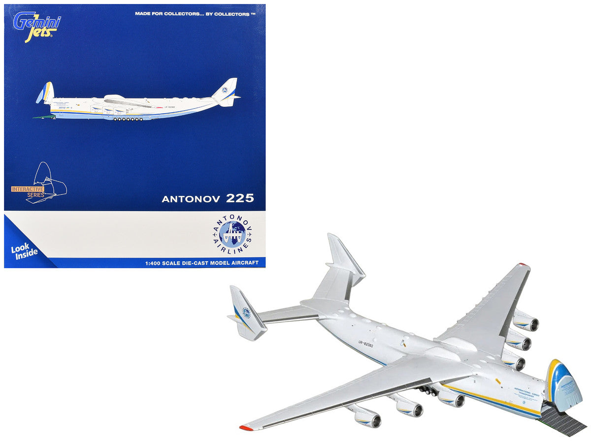 Antonov An-225 Mriya Commercial Aircraft "Antonov Airlines" (UR-82060) White with Blue and Yellow Stripes "Interactive Series" 1/400 Diecast Model by GeminiJets-2