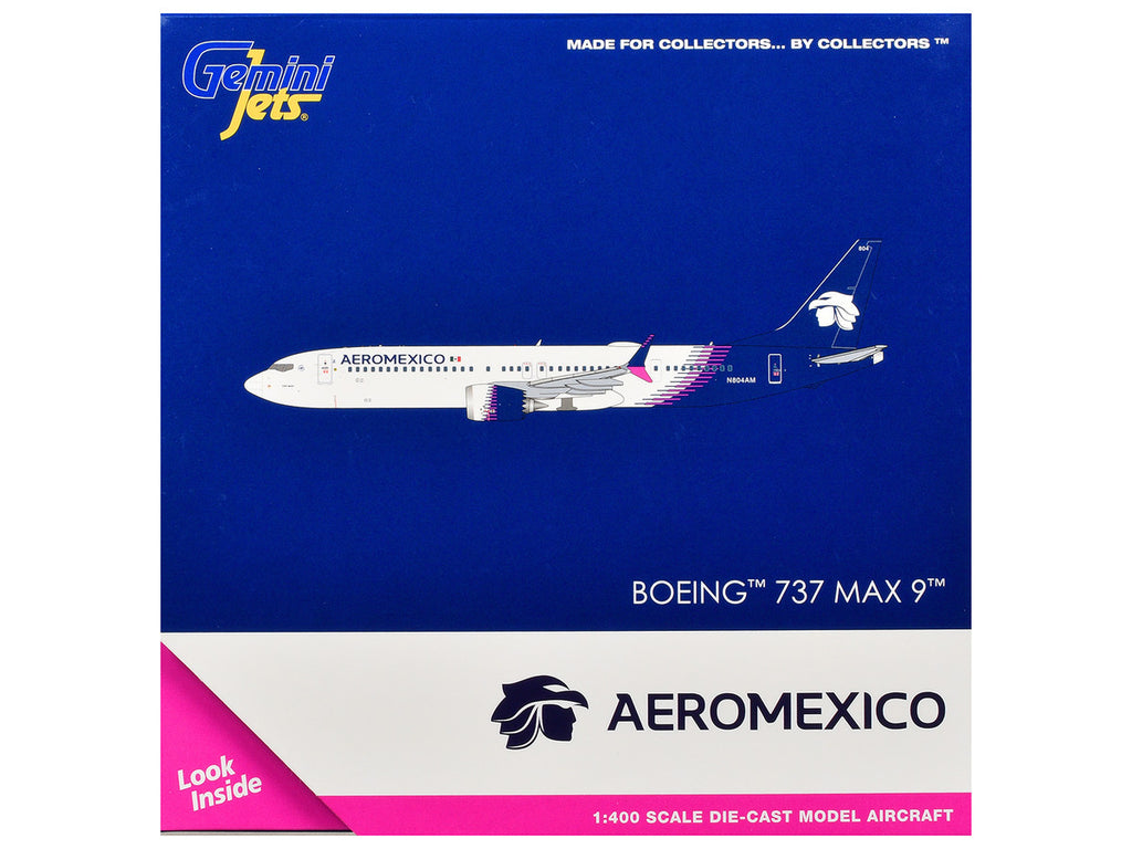 Boeing 737 MAX 9 Commercial Aircraft "Aeromexico" (N804AM) White with Blue Tail 1/400 Diecast Model Airplane by GeminiJets-2