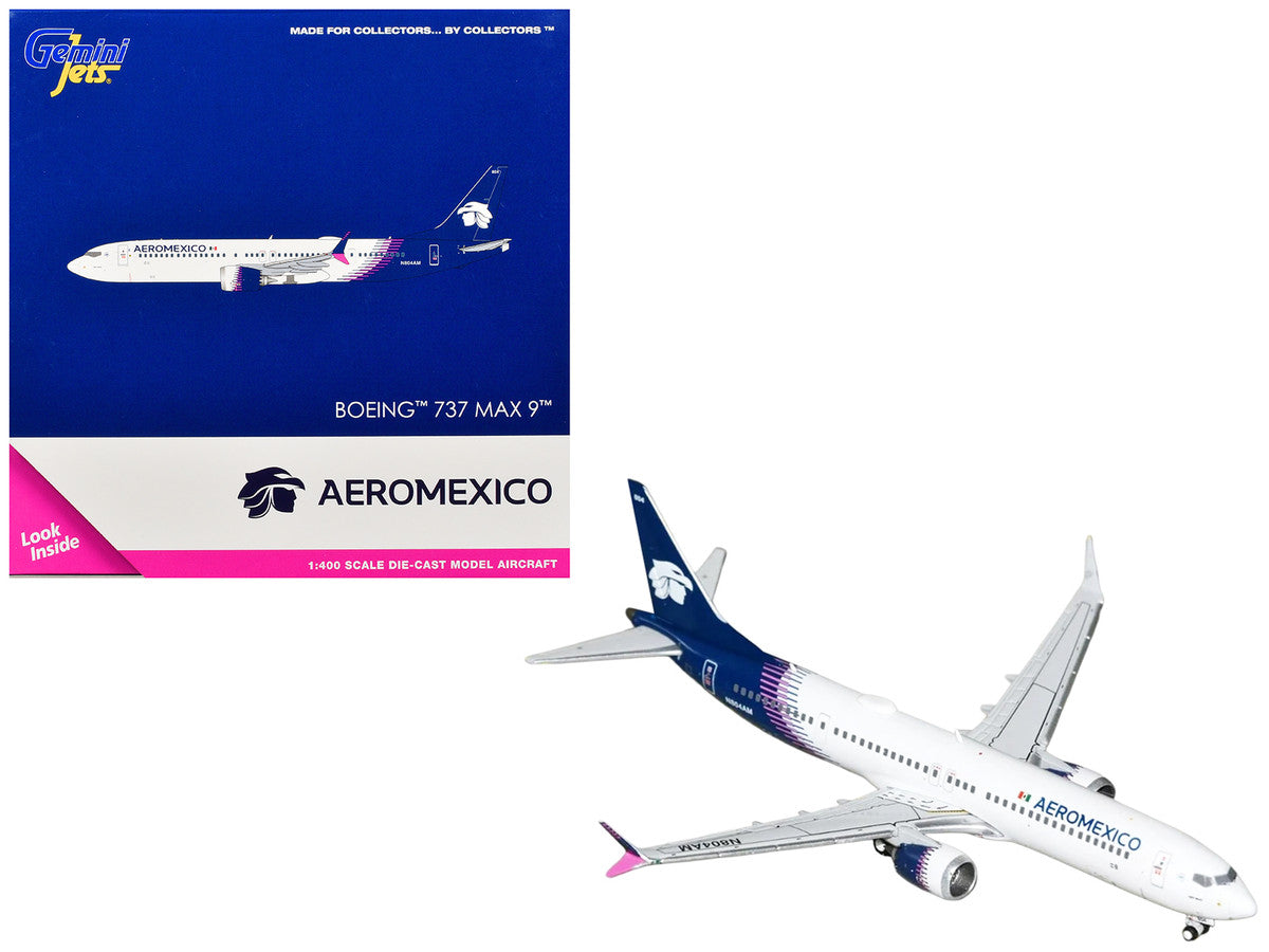 Boeing 737 MAX 9 Commercial Aircraft "Aeromexico" (N804AM) White with Blue Tail 1/400 Diecast Model Airplane by GeminiJets-0