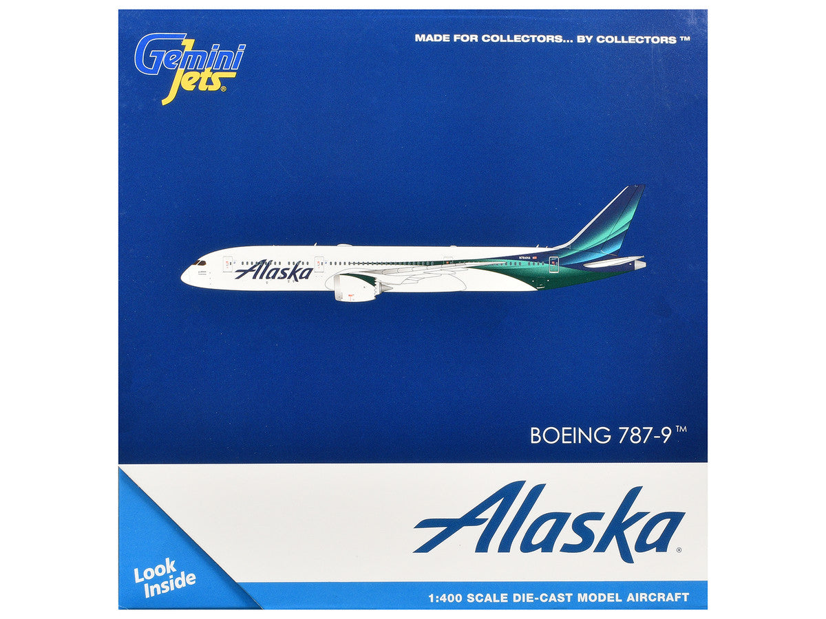 Boeing 787-9 Commercial Aircraft "Alaska Airlines" (N784HA) White with Blue and Green Tail 1/400 Diecast Model by GeminiJets-1