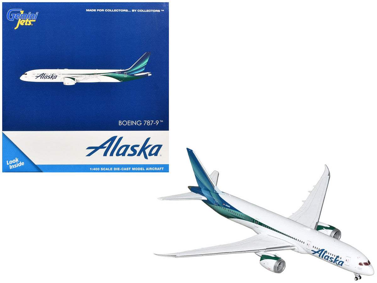 Boeing 787-9 Commercial Aircraft "Alaska Airlines" (N784HA) White with Blue and Green Tail 1/400 Diecast Model by GeminiJets-2