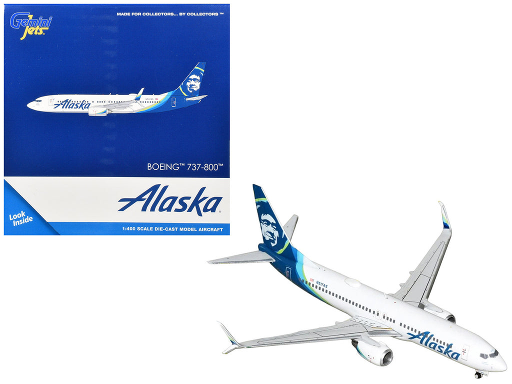 Boeing 737-800 Commercial Aircraft "Alaska Airlines" (N517AS) White with Blue Tail 1/400 Diecast Model Airplane by GeminiJets-0