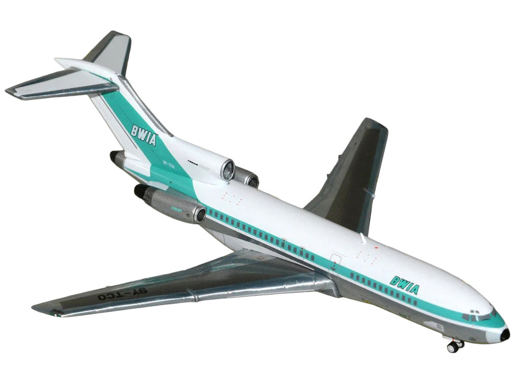 Boeing 727-100 Commercial Aircraft "British West Indian Airways" (9Y-TCO) White with Light Green Stripes 1/400 Diecast Model Airplane by GeminiJets-1