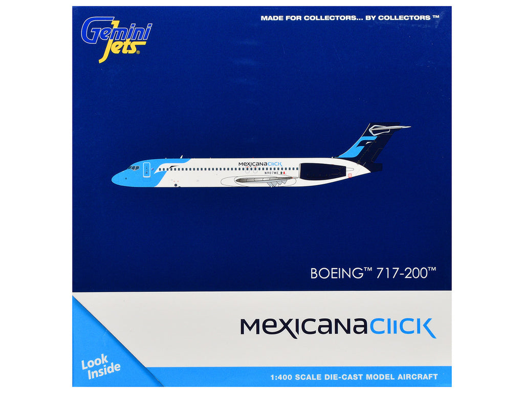 Boeing 717-200 Commercial Aircraft "Mexicana Click" (N907ME) White with Light Blue Nose and Dark Blue Tail 1/400 Diecast Model Airplane by GeminiJets-2