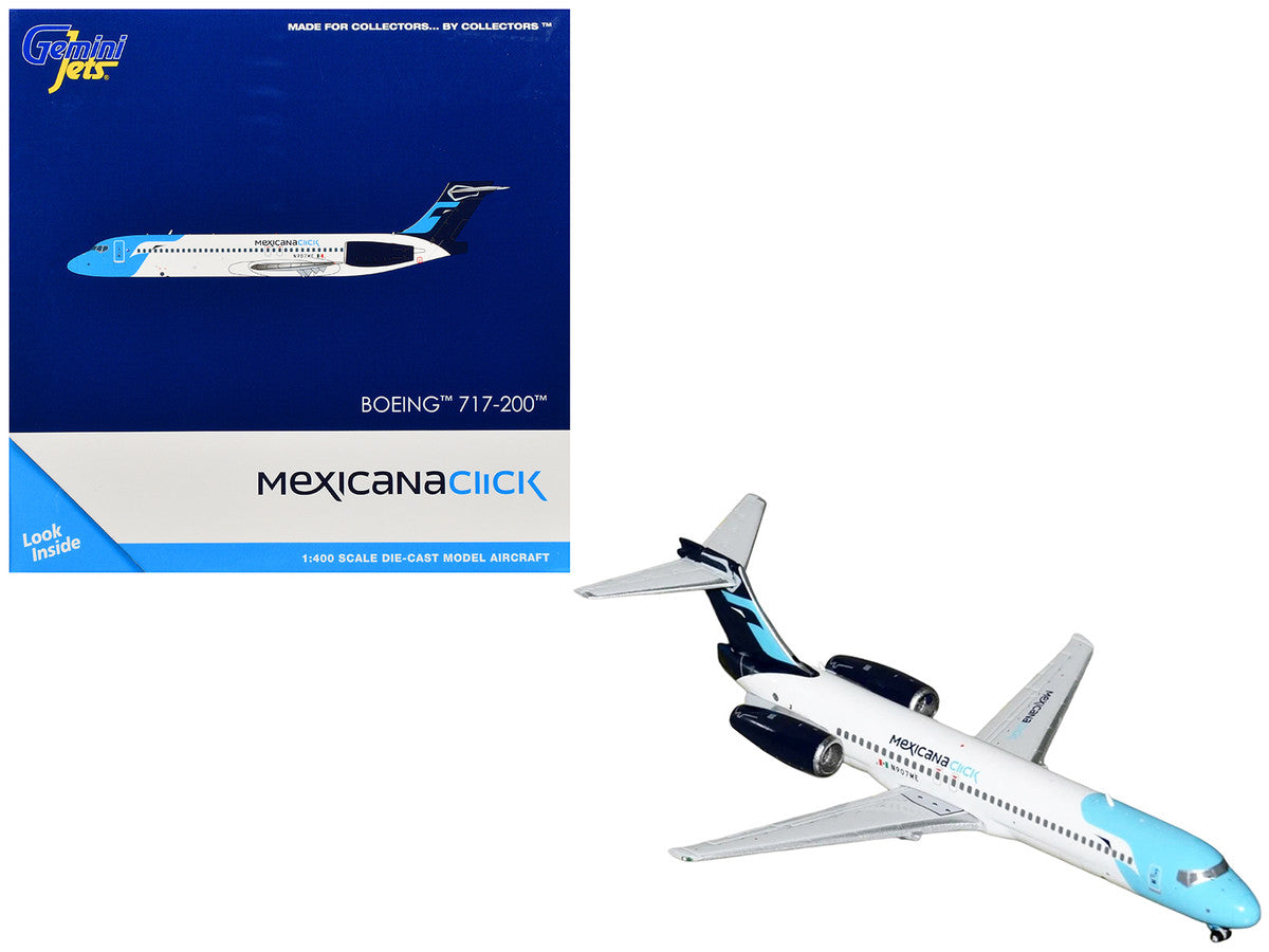 Boeing 717-200 Commercial Aircraft "Mexicana Click" (N907ME) White with Light Blue Nose and Dark Blue Tail 1/400 Diecast Model Airplane by GeminiJets-0