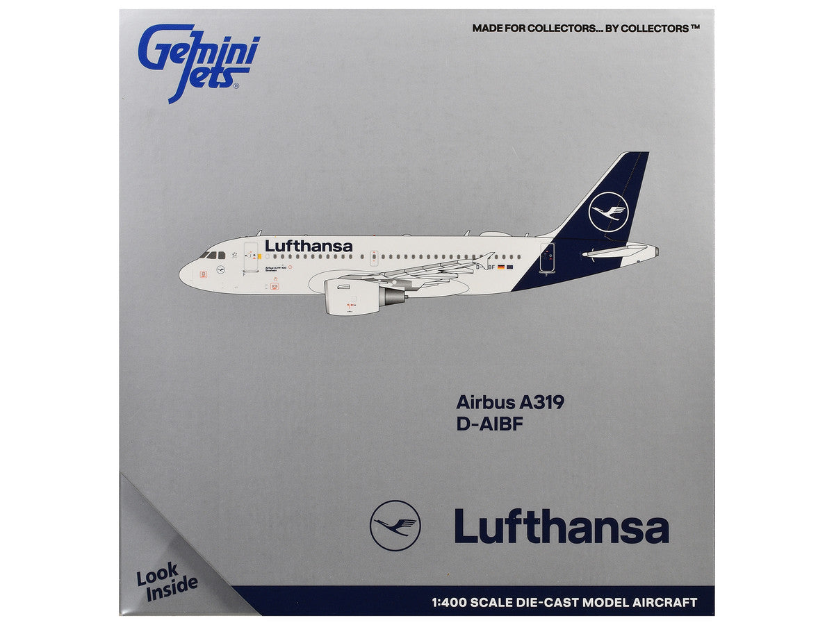 Airbus A319-100 Commercial Aircraft "Lufthansa" (D-AIBF) White with Dark Blue Tail 1/400 Diecast Model Airplane by GeminiJets-2