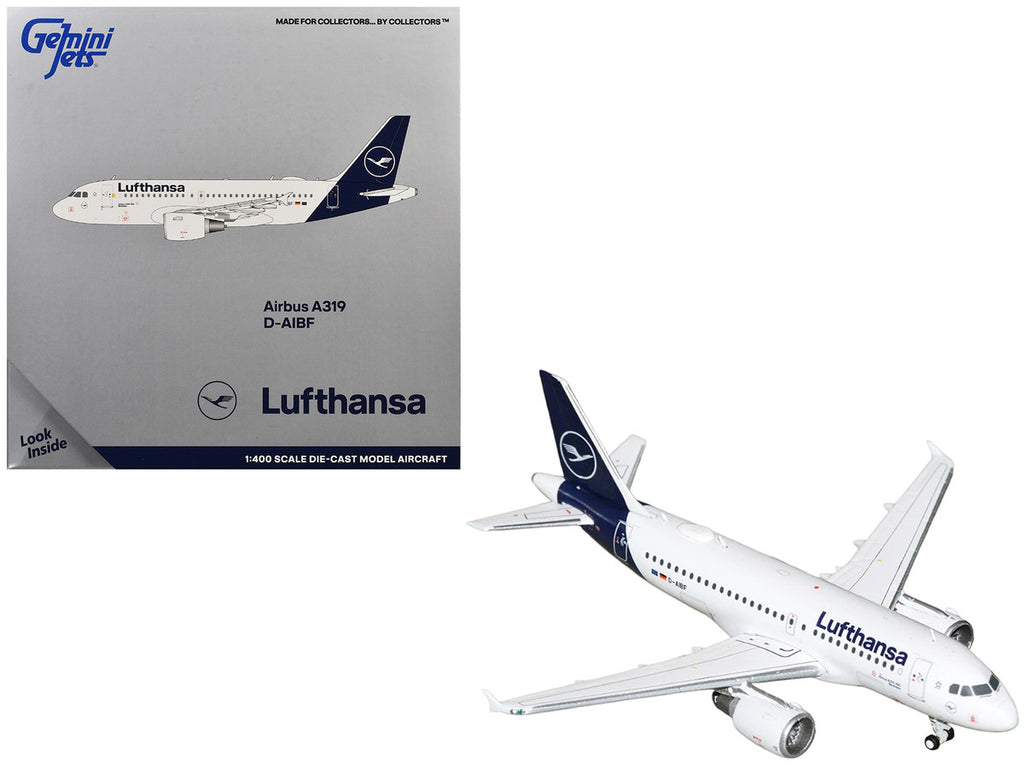 Airbus A319-100 Commercial Aircraft "Lufthansa" (D-AIBF) White with Dark Blue Tail 1/400 Diecast Model Airplane by GeminiJets-0