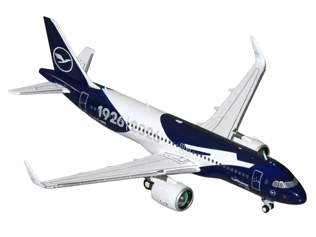 Airbus A320neo Commercial Aircraft "Lufthansa 100th Anniversary" (D-AING) White and Dark Blue 1/400 Diecast Model Airplane by GeminiJets-1
