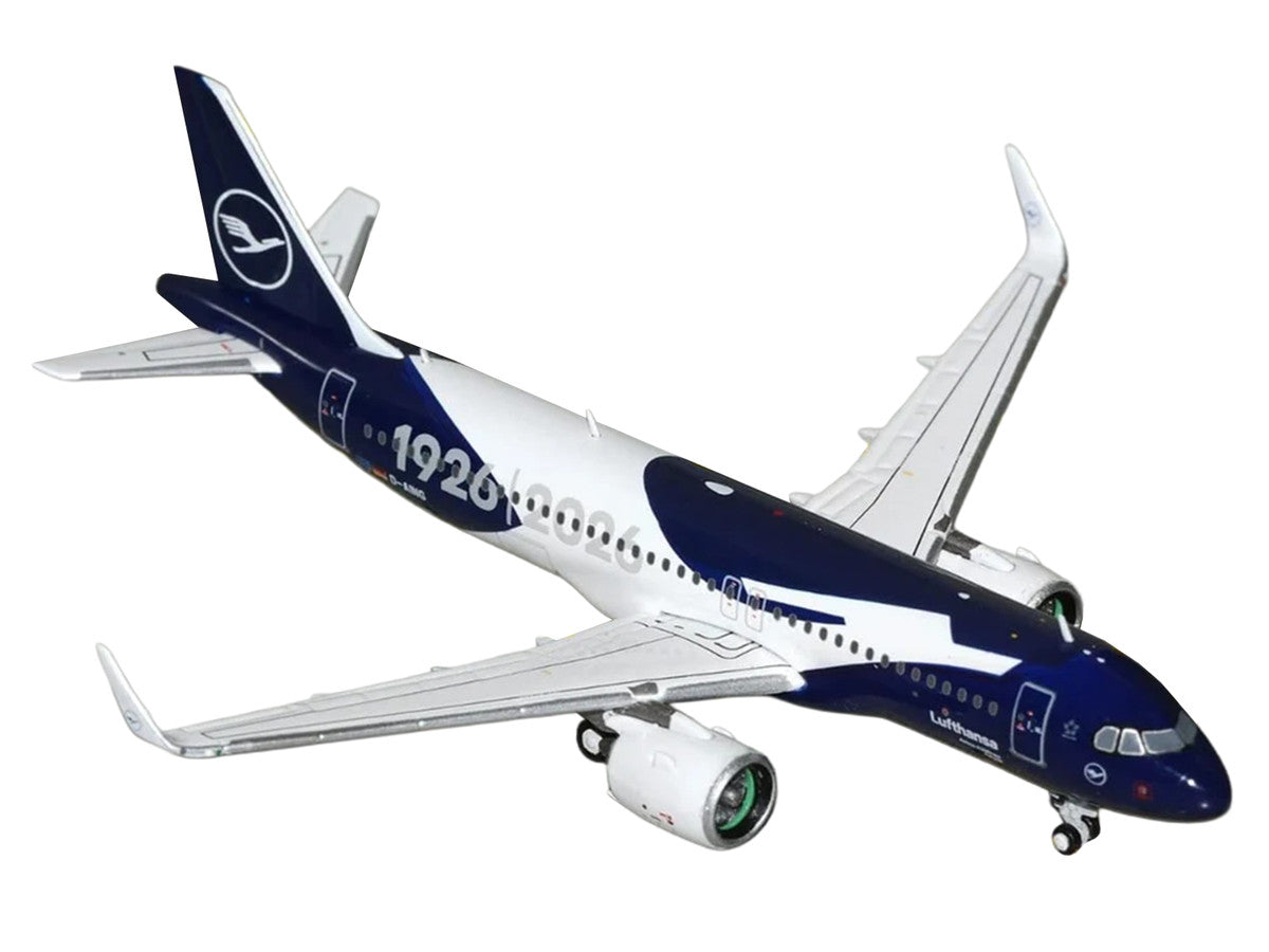 Airbus A320neo Commercial Aircraft "Lufthansa 100th Anniversary" (D-AING) White and Dark Blue 1/400 Diecast Model Airplane by GeminiJets-1