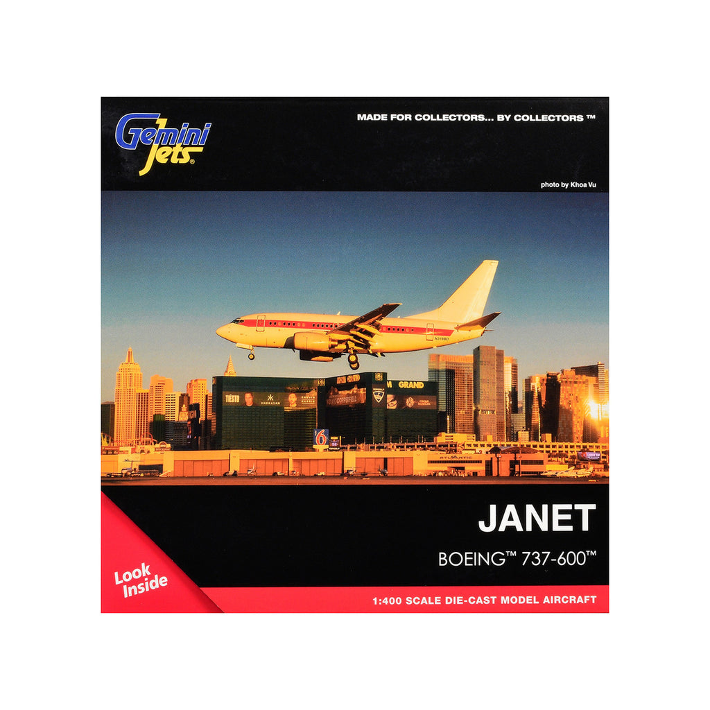 Boeing 737-600 Transport Aircraft "EG&G - Janet Airlines" (N319BD) White with Red Stripes 1/400 Diecast Model Airplane by GeminiJets-2