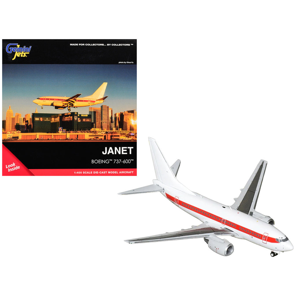 Boeing 737-600 Transport Aircraft "EG&G - Janet Airlines" (N319BD) White with Red Stripes 1/400 Diecast Model Airplane by GeminiJets-0