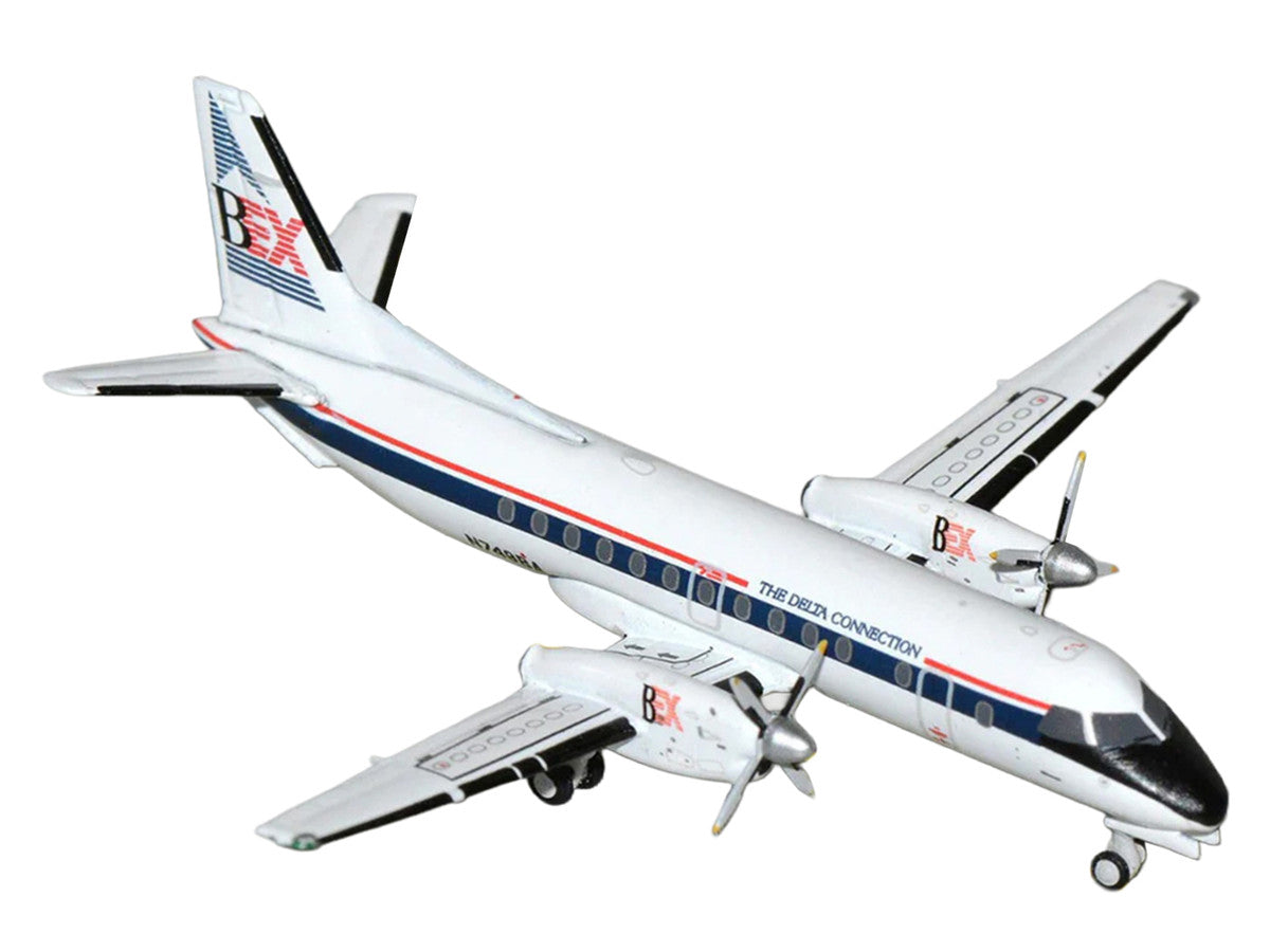 Saab 340A Commercial Aircraft "Business Express Airlines - The Delta Connection" (N749BA) White with Blue and Red Stripes 1/400 Diecast Model by GeminiJets-0