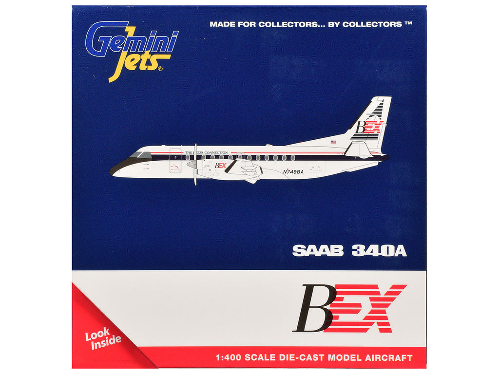 Saab 340A Commercial Aircraft "Business Express Airlines - The Delta Connection" (N749BA) White with Blue and Red Stripes 1/400 Diecast Model by GeminiJets-1
