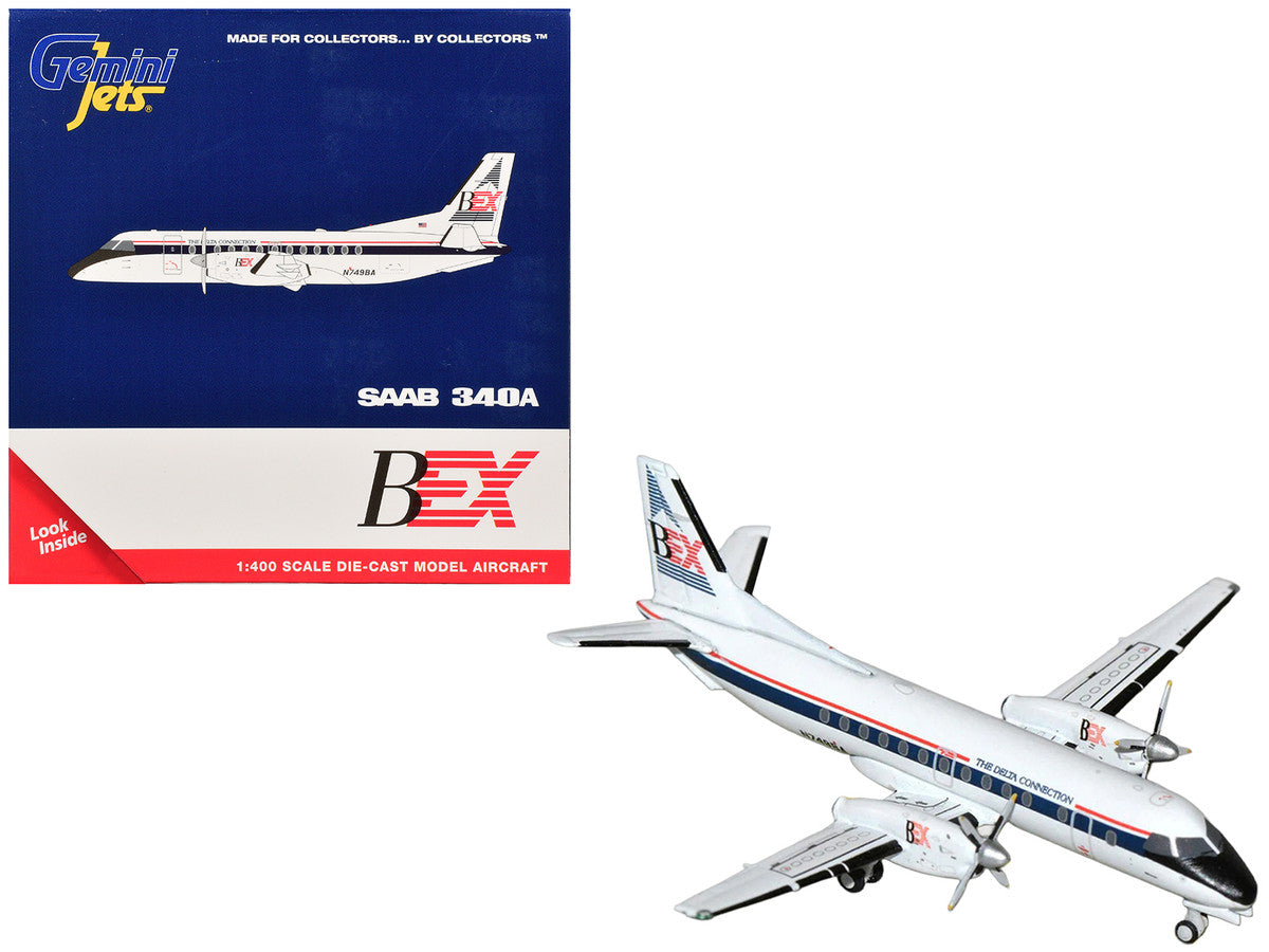 Saab 340A Commercial Aircraft "Business Express Airlines - The Delta Connection" (N749BA) White with Blue and Red Stripes 1/400 Diecast Model by GeminiJets-2