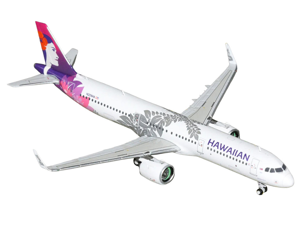 Airbus A321neo Commercial Aircraft "Hawaiian Airlines" (N209HA) White with Purple Tail Graphics 1/400 Diecast Model Airplane by GeminiJets-1