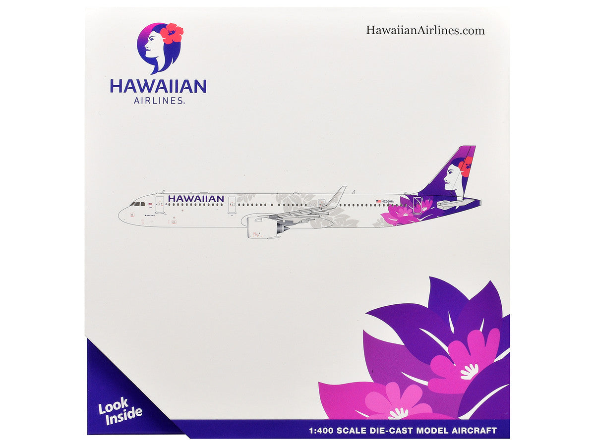 Airbus A321neo Commercial Aircraft "Hawaiian Airlines" (N209HA) White with Purple Tail Graphics 1/400 Diecast Model Airplane by GeminiJets-2